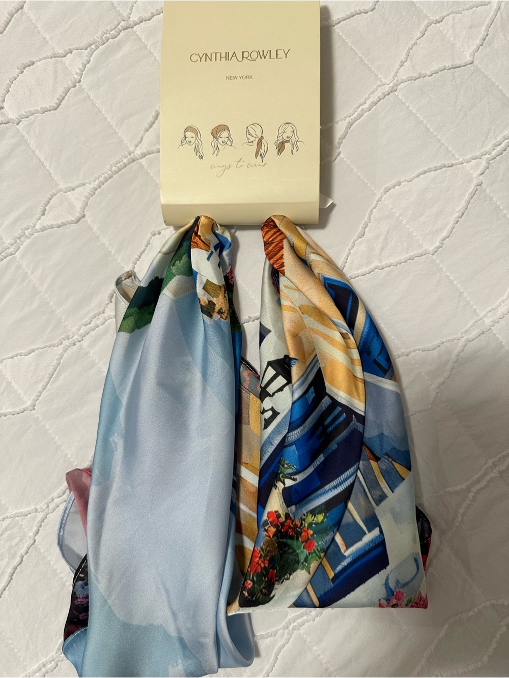 Cynthia Rowley Light Blue & Multi-Color Silk Hair Scarves